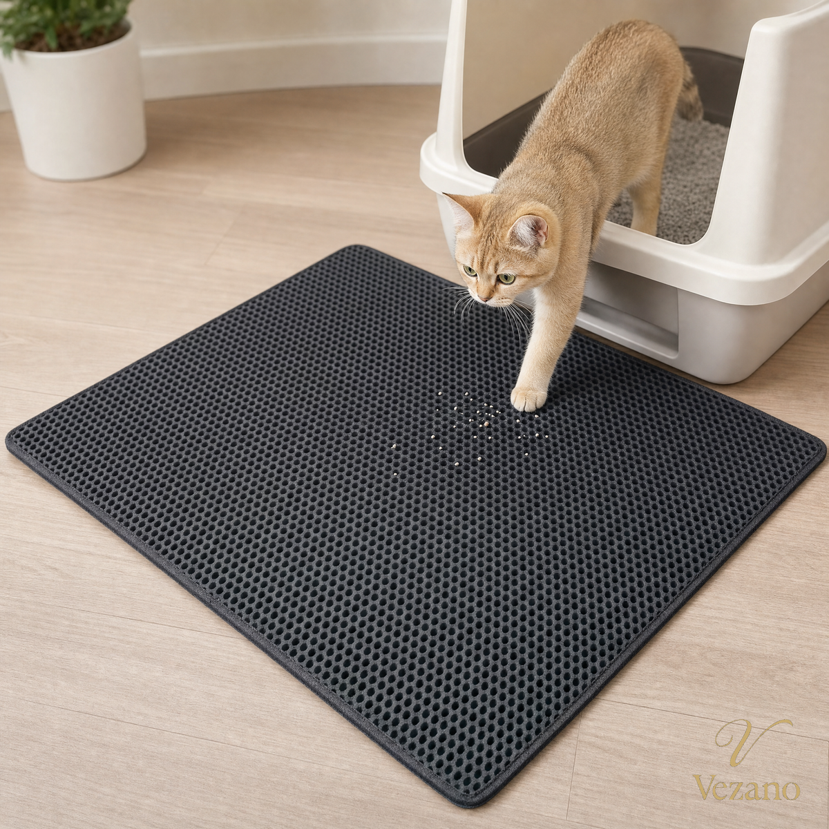 Vezano Anti-Strooimat met kat bij de kattenbak