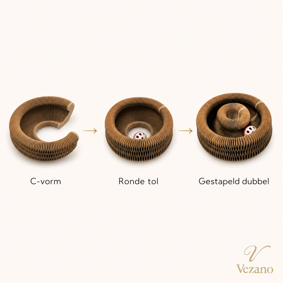 Vezano Kartonnen Krabspiraal - vormbaar in C-vorm, ronde tol of gestapeld dubbel