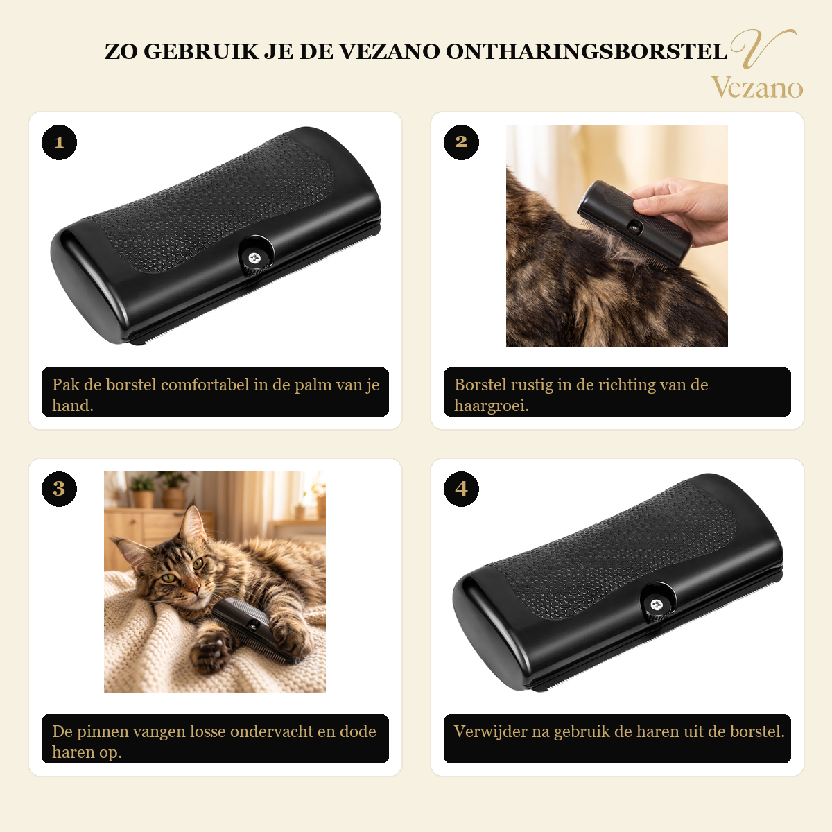 Zo gebruik je de Vezano ontharingsborstel op een Maine Coon kat