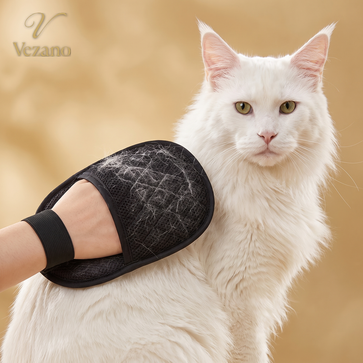 Vezano Haarmagneet Handschoen met witte Maine Coon kat