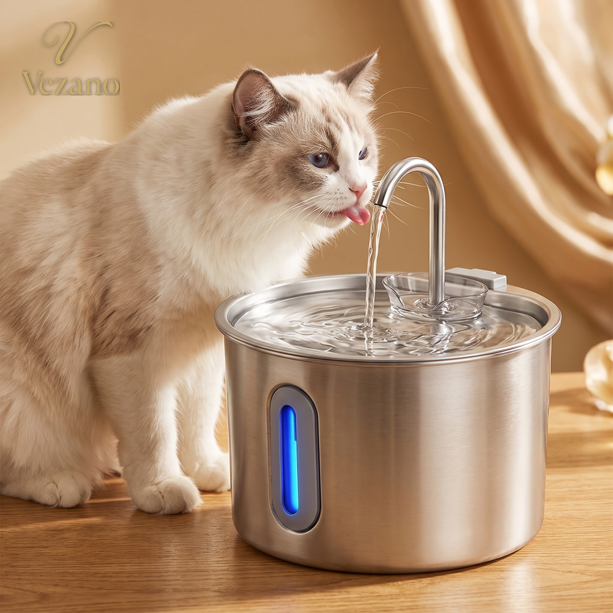 Vezano RVS Drinkfontein met kat