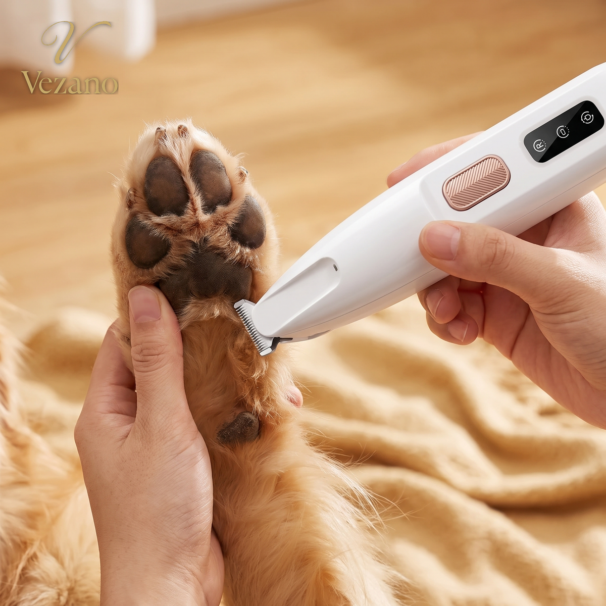 Vezano LED pootjes trimmer gebruikt op de onderkant van een hondenpoot