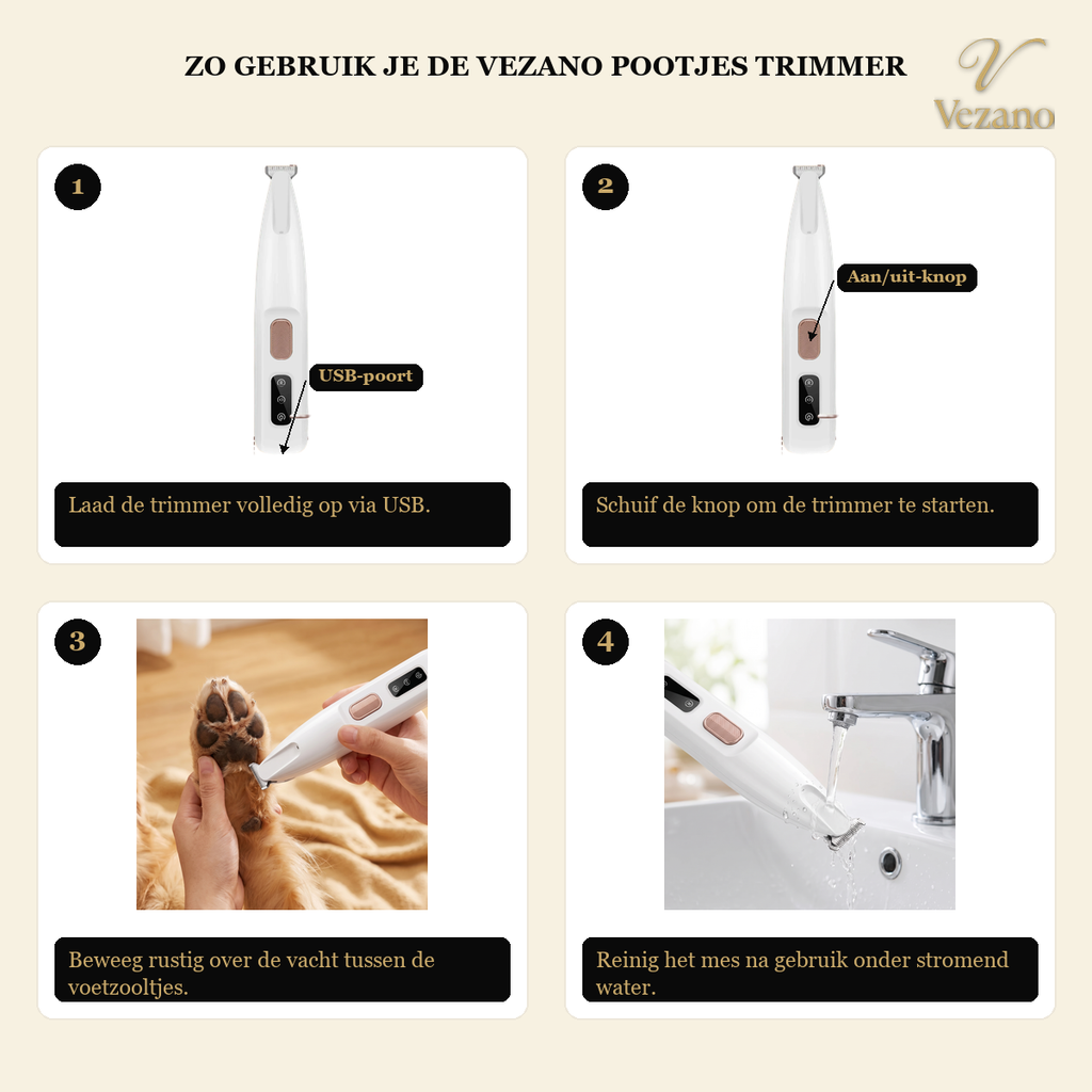 Zo gebruik je de Vezano LED pootjes trimmer